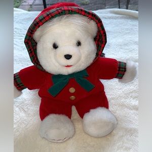 White Plush Christmas Teddy Bear 1993